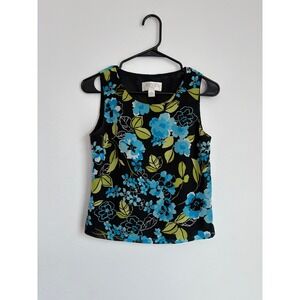 Vintage‎ 90s Y2K Floral Petite Sleeveless Blouse Brunch Cottagecore Girly Garden